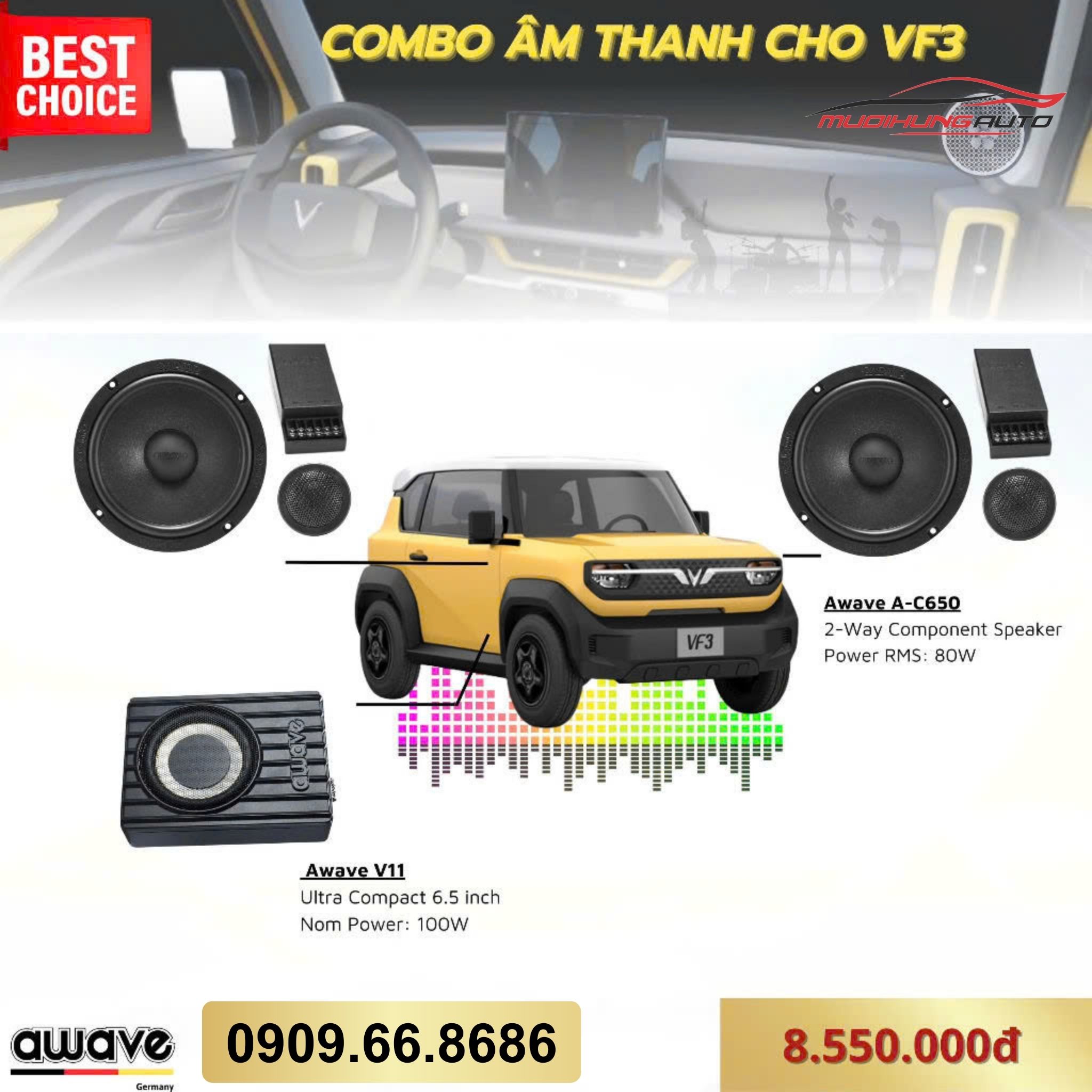Gói nâng cấp âm thanh Awave cho Vinfast VF3 - Combo 2