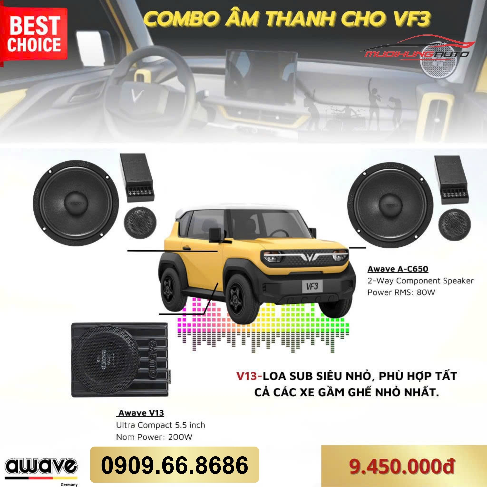 Gói nâng cấp âm thanh Awave cho Vinfast VF3 - Combo 4