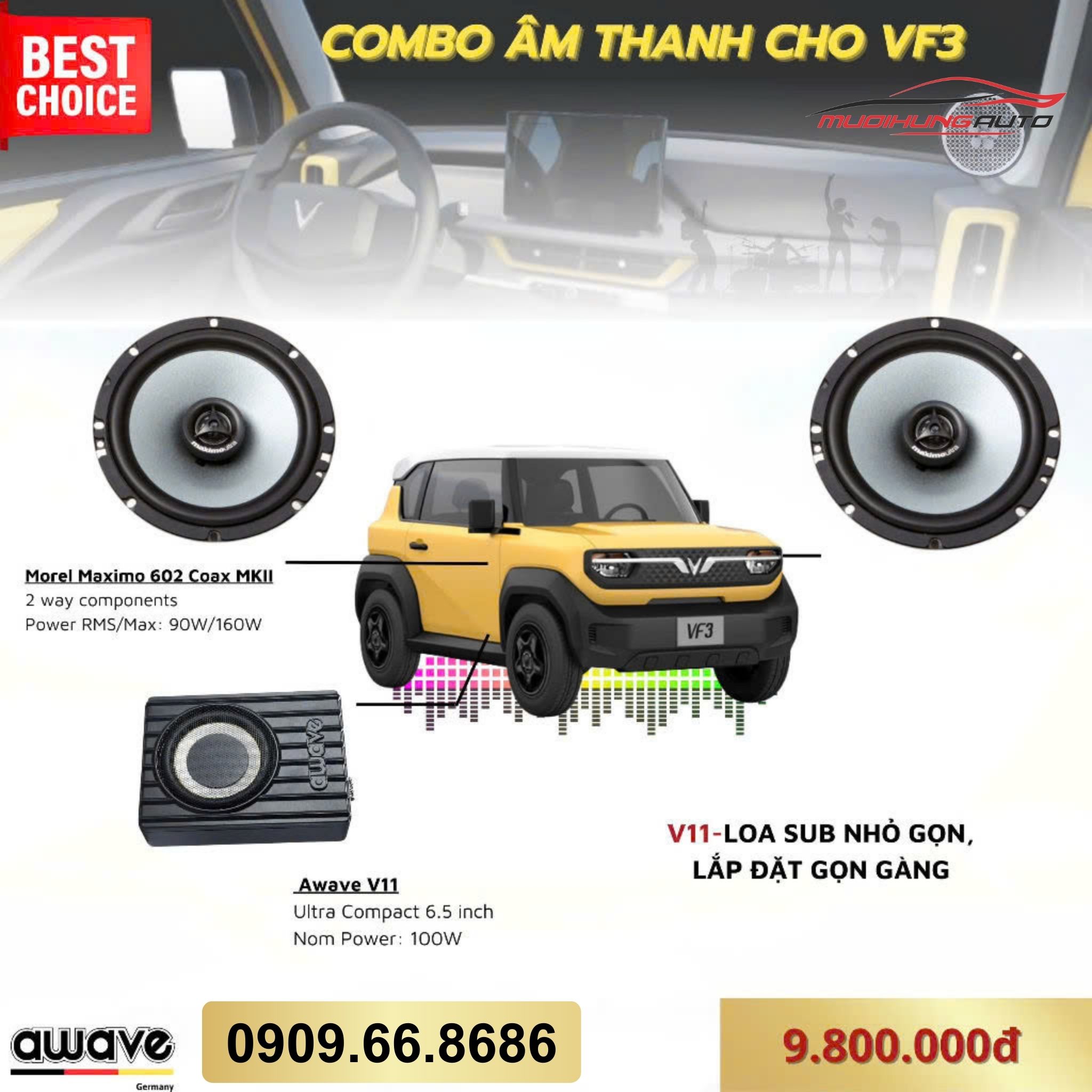 Gói nâng cấp âm thanh Awave cho Vinfast VF3 - Combo 5