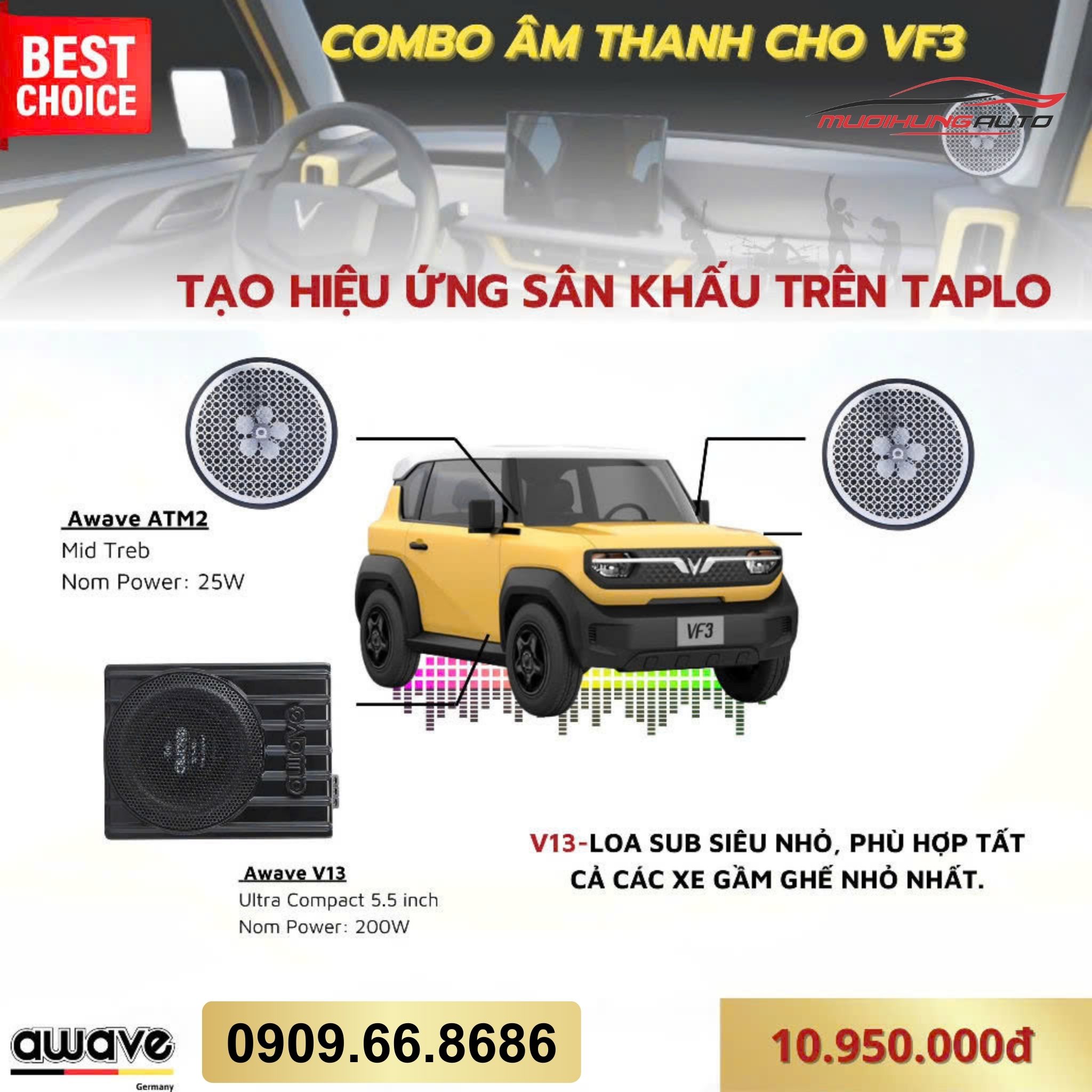Gói nâng cấp âm thanh Awave cho Vinfast VF3 - Combo 7