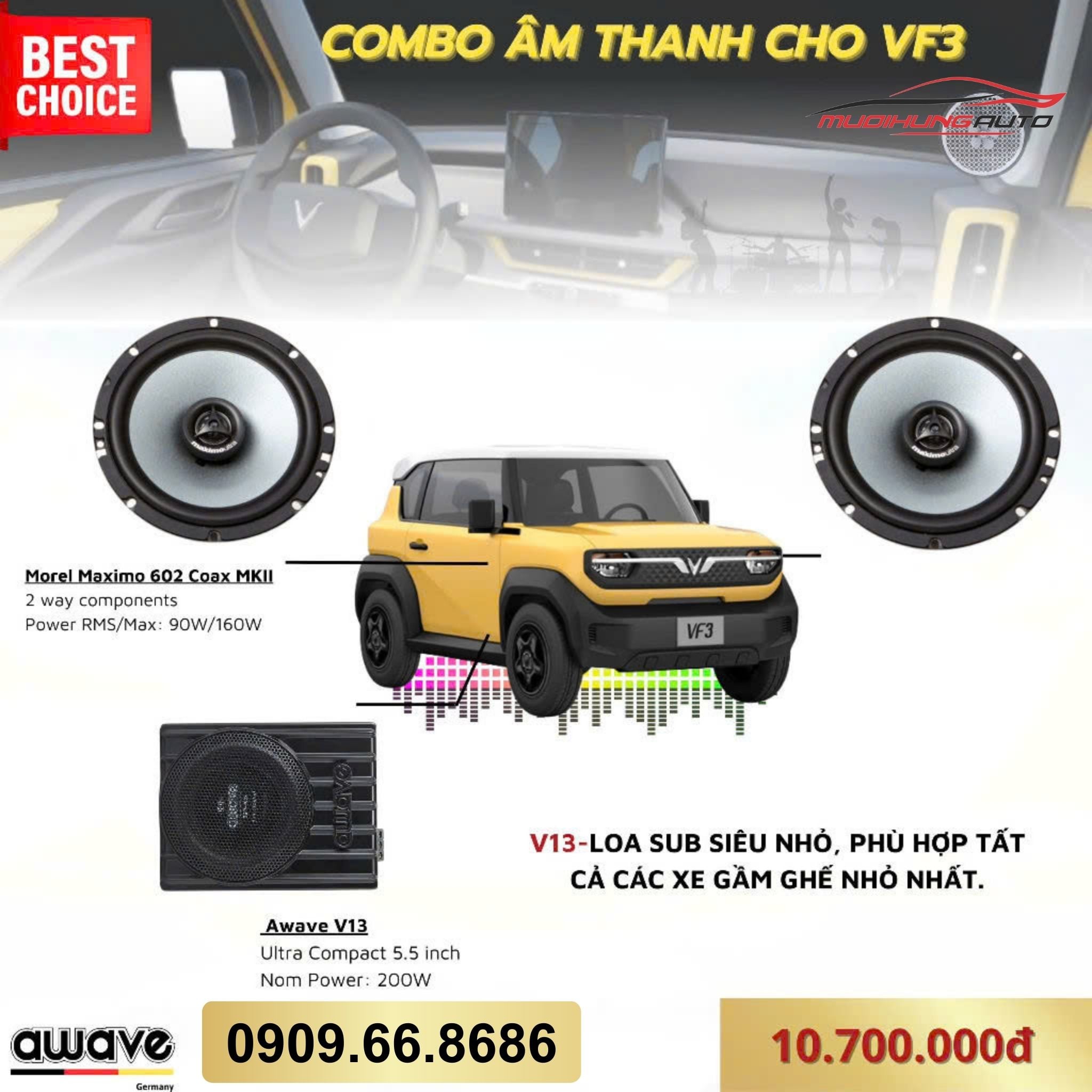 Gói nâng cấp âm thanh Awave cho Vinfast VF3 - Combo 8