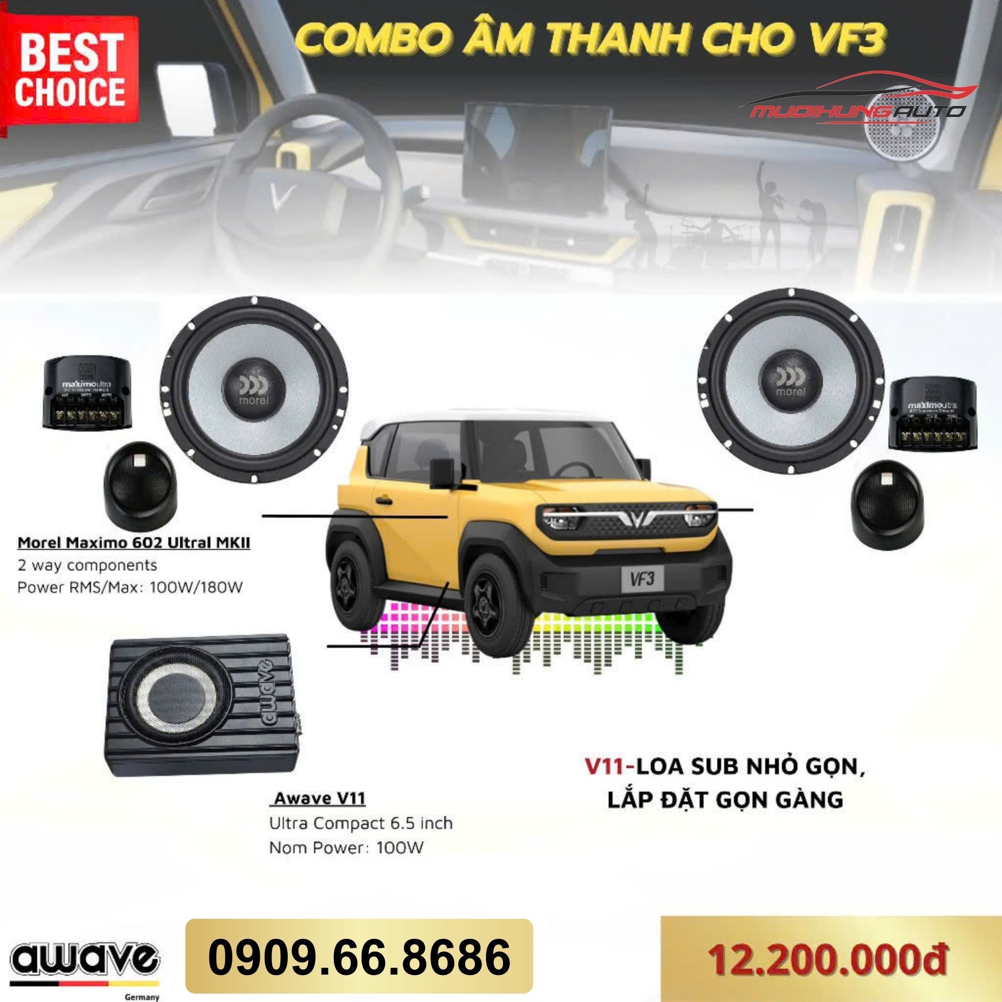 Gói nâng cấp âm thanh Awave cho Vinfast VF3 - Combo 9