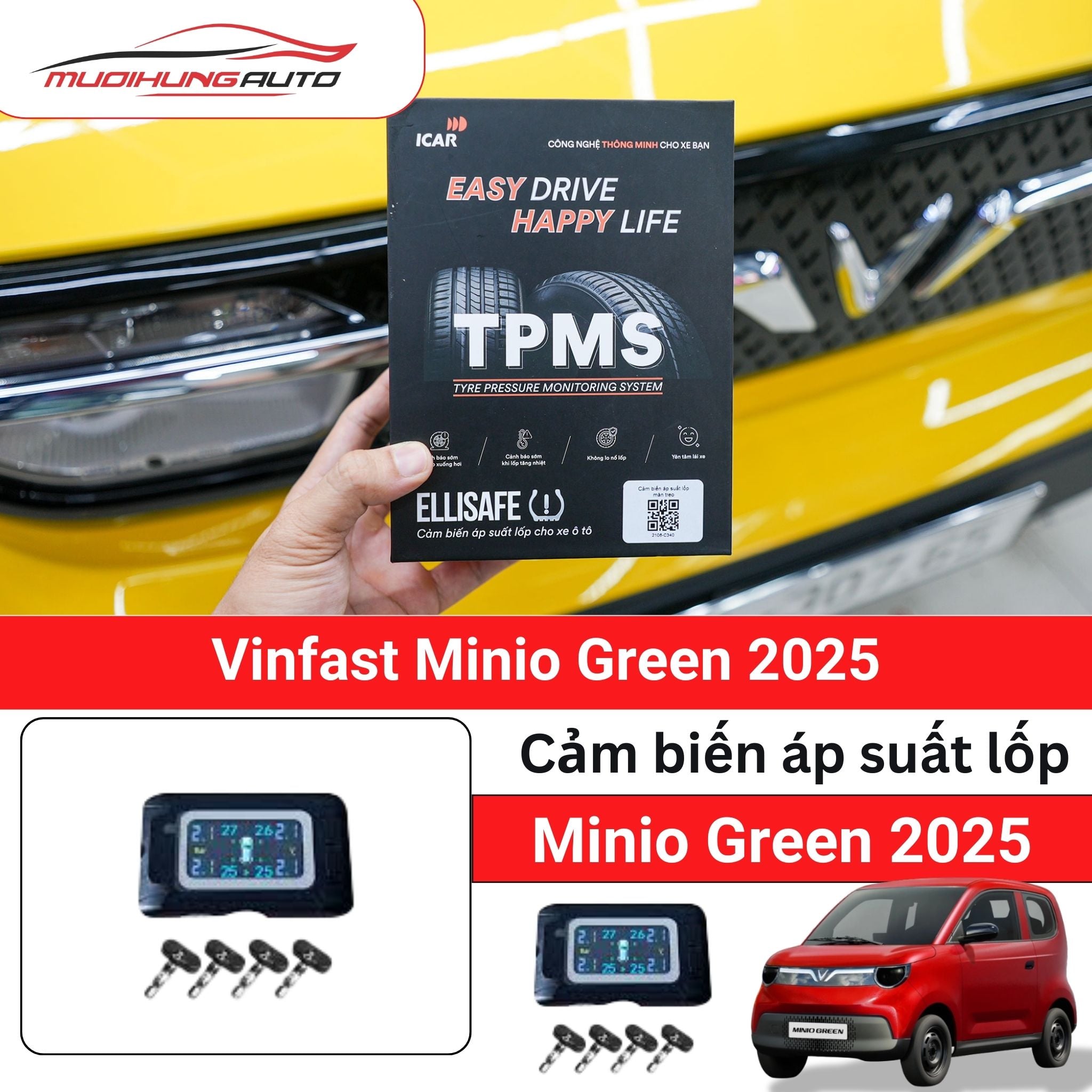 Lắp cảm biến áp suất lốp cho Vinfast Minio Green