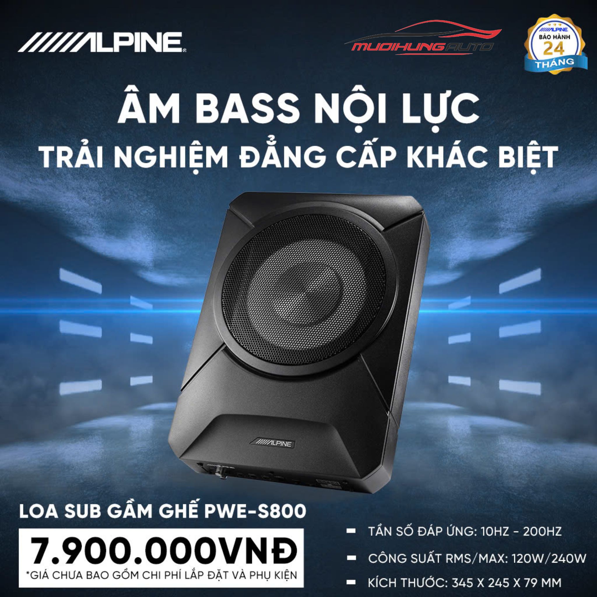 Loa Sub gầm ghế cho ô tô Alpine PWE-S800