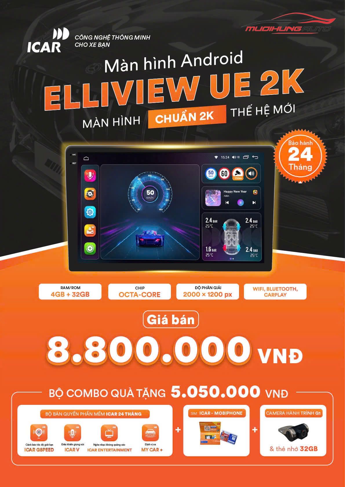 Màn hình Android ô tô ICAR Elliview UE 2K