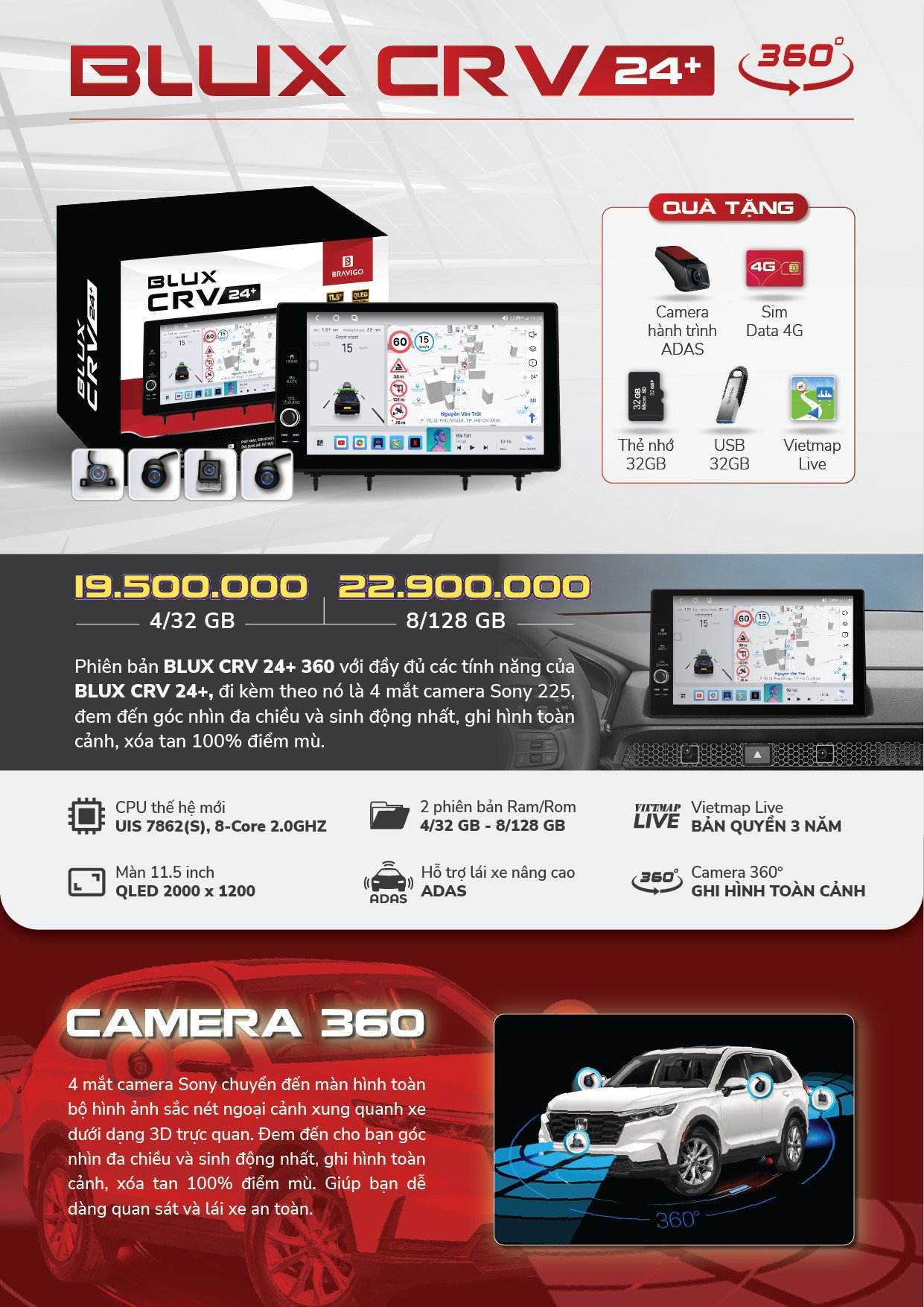 Màn hình Bravigo BLUX CRV 2024 360