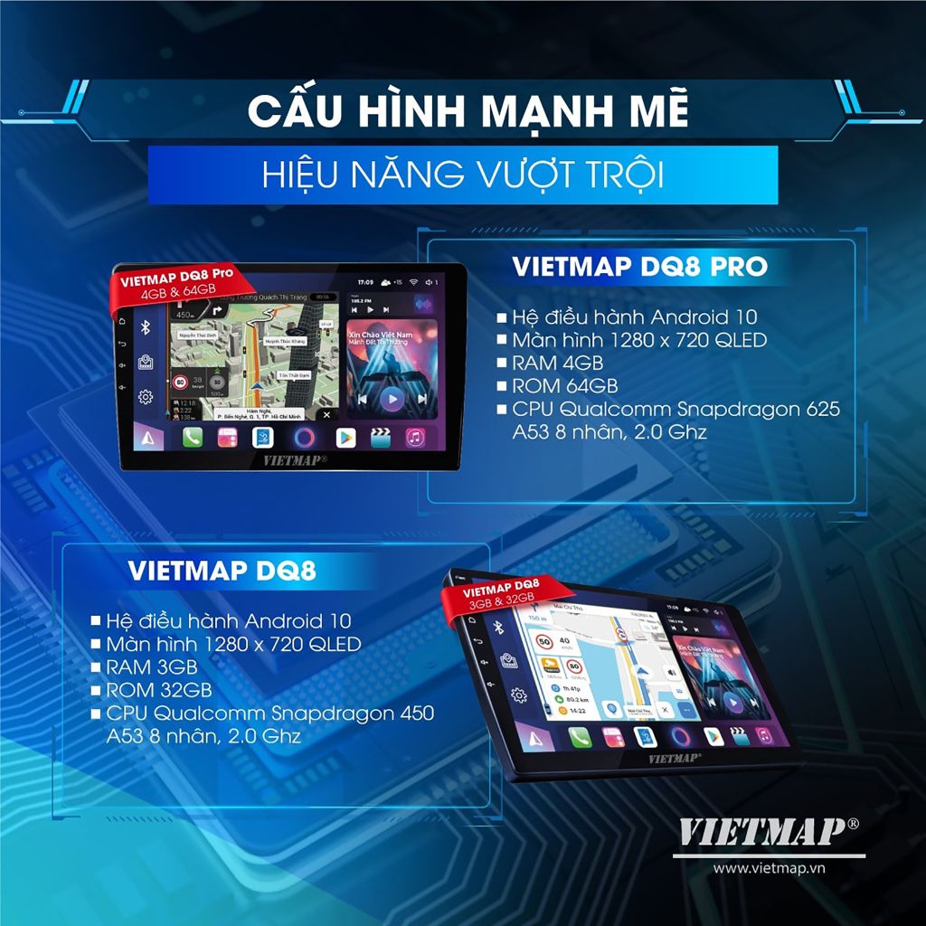So Sánh Màn Hình Android Vietmap DQ8 Và DQ8 Pro Cho Xe Ô Tô