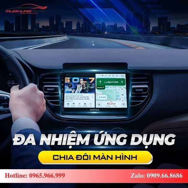 Màn hình Zestech S100J chạy đa nhiệm ứng dụng chia đôi màn hình