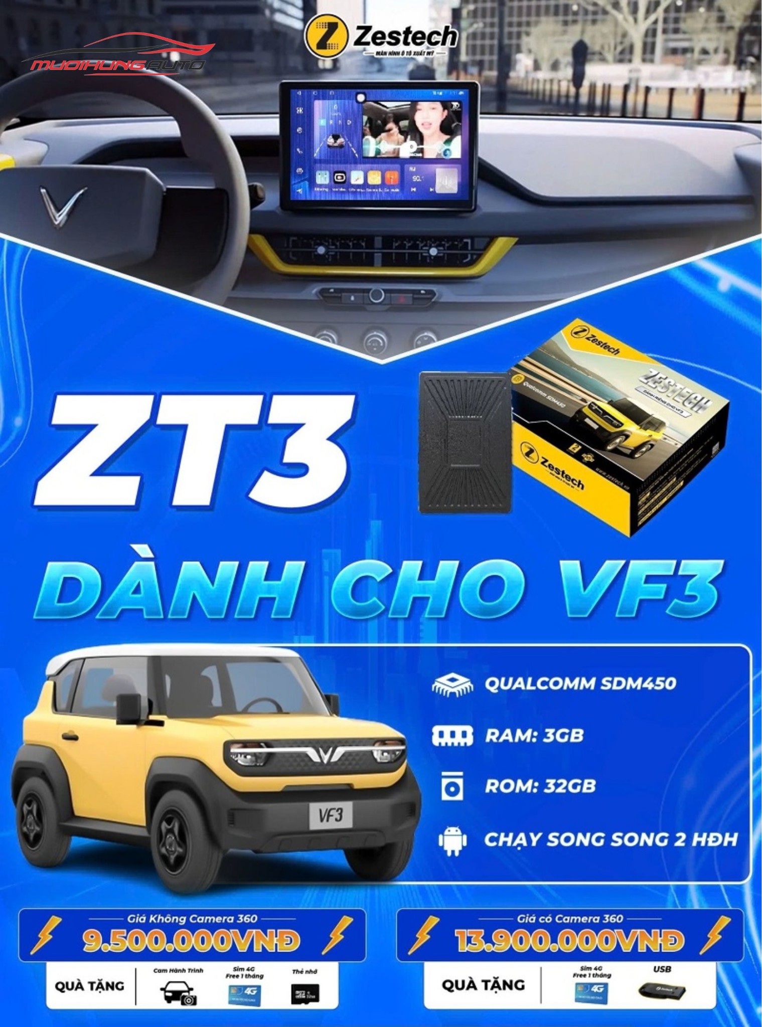 Màn hình Zestech ZT3 cho Vinfast VF3