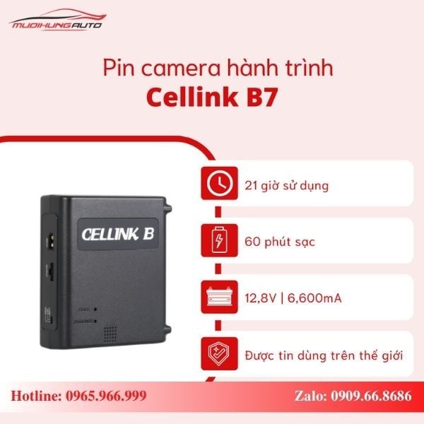 Pin camera hành trình Cellink B7 có thời gian sạc nhanh