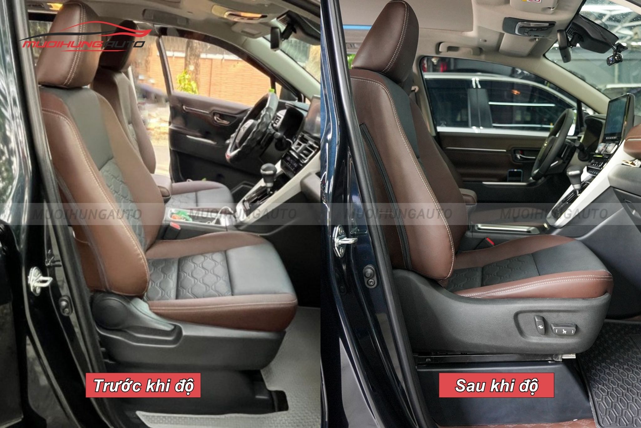 Trước và sau khi độ ghế chỉnh điện ô tô Toyota Innova Cross Hybrid 2024