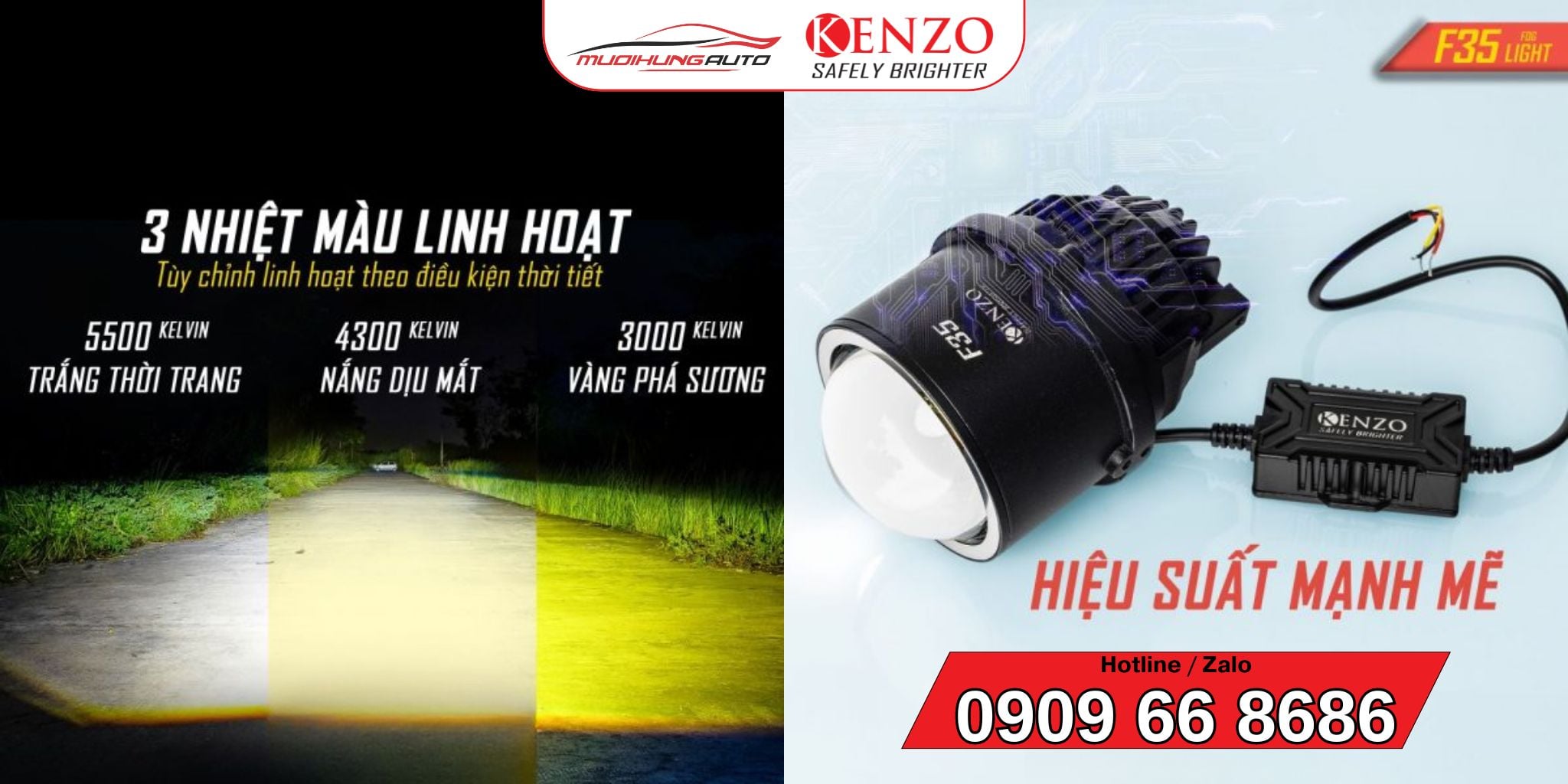 Thông số kỹ thuật đèn bi gầm Kenzo F35 3.0 inch - 3 chế độ màu