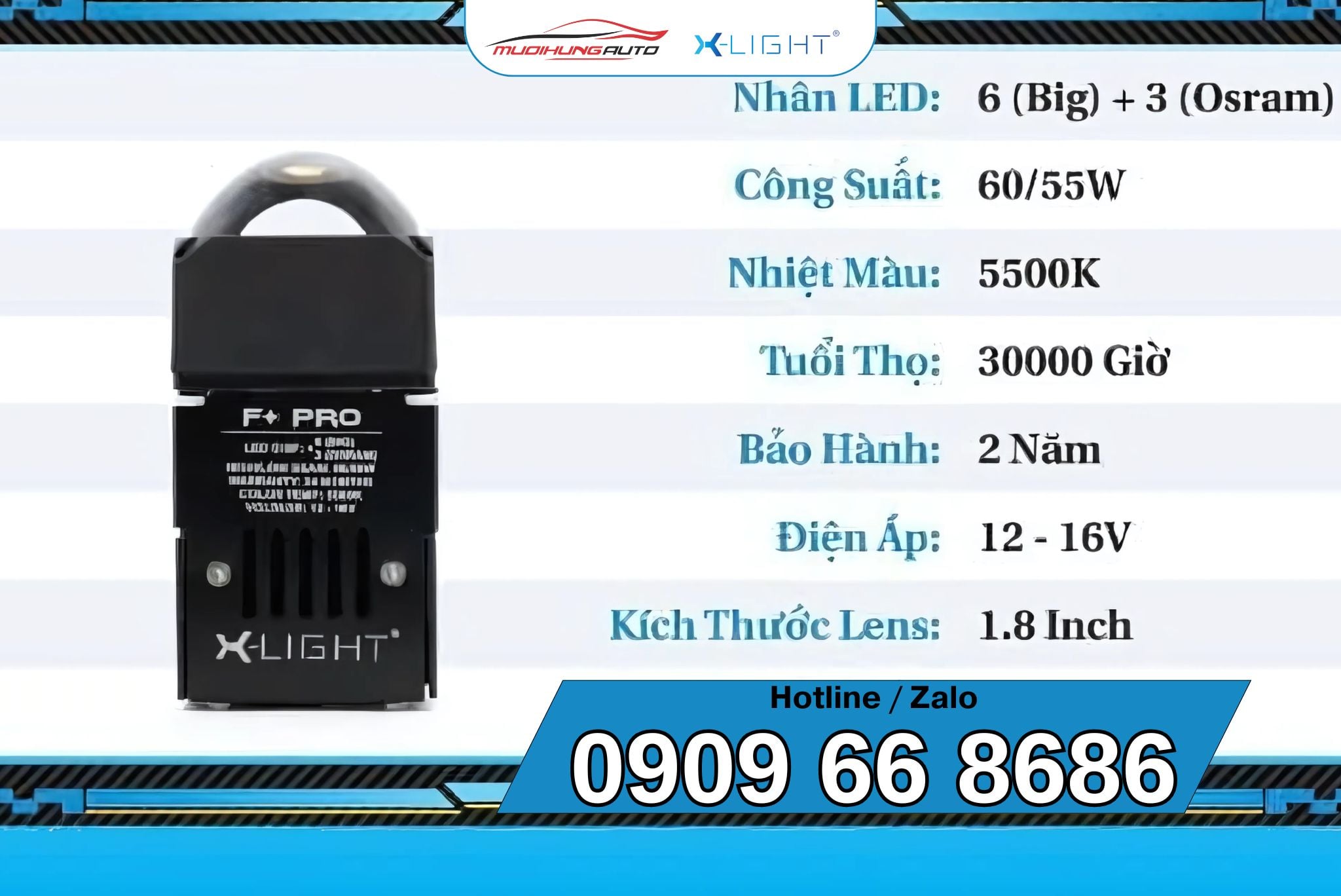 Thông số kỹ thuật đèn bi LED mini GTR X-Light F+ Pro New 2024