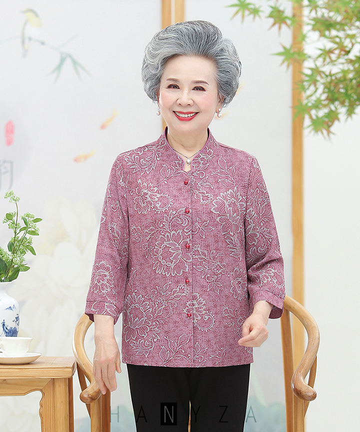 Áo sơ mi cổ tàu thêu tay hoa cúc - Lo's clothing