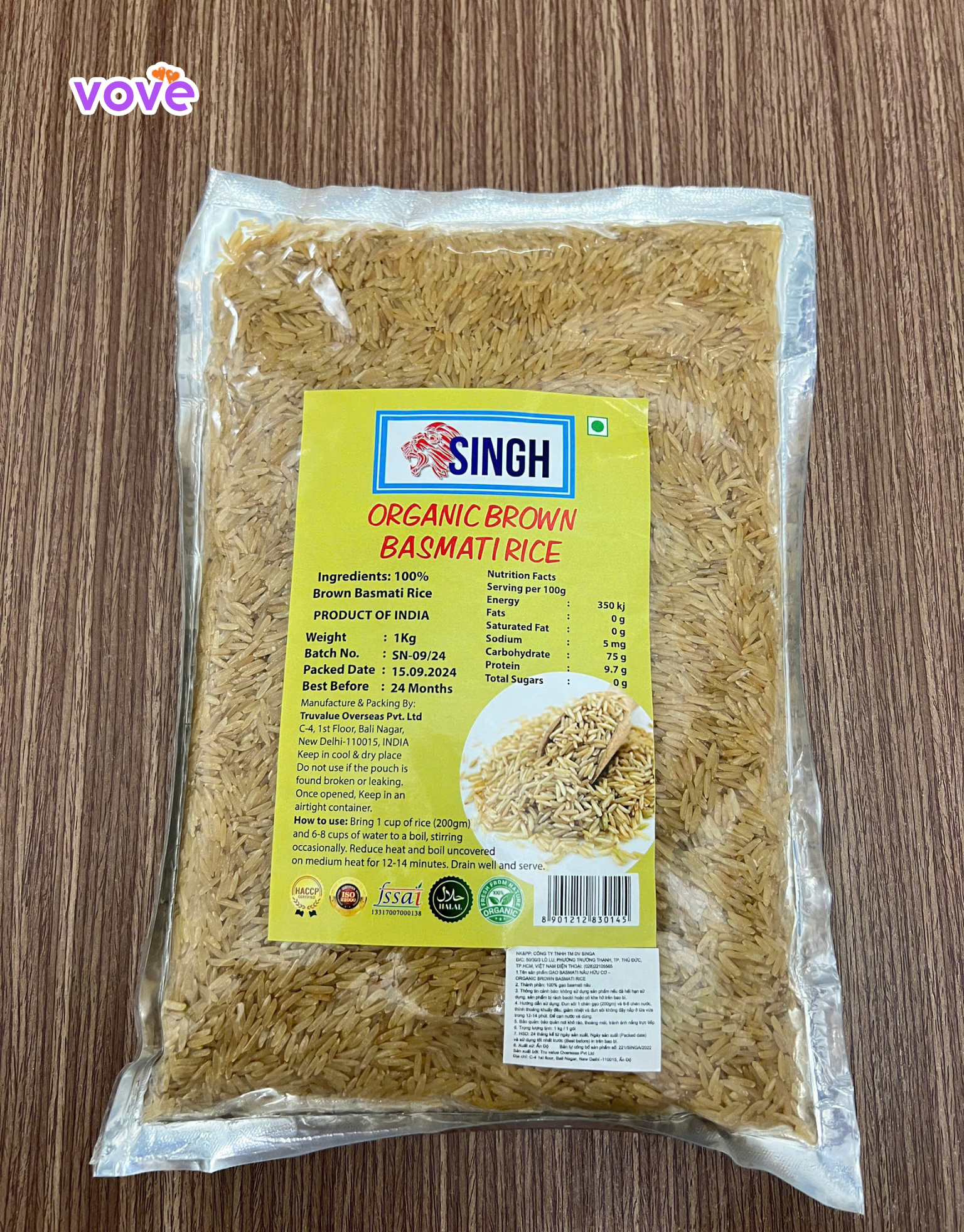 hình ảnh bao bì sản phẩm gạo lứt basmati ấn độ hạt dài hiệu singh brown túi 1kg