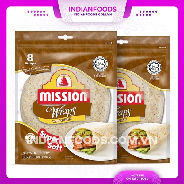 Bánh Roti Ấn Độ vị ngũ cốc nguyên cám MISSON Wraps Wholegrain, 8 pics, 360gr