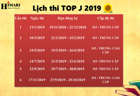 Lịch thi TOP J 2019