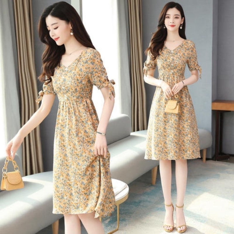 Váy Voan Hoa Nhí Vàng Hoa Đỏ Dạo Phố Ngày Hè Siêu Xinh Hazel Dress QA7313