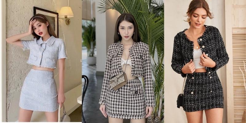 cách phối đồ với váy dạ tweed