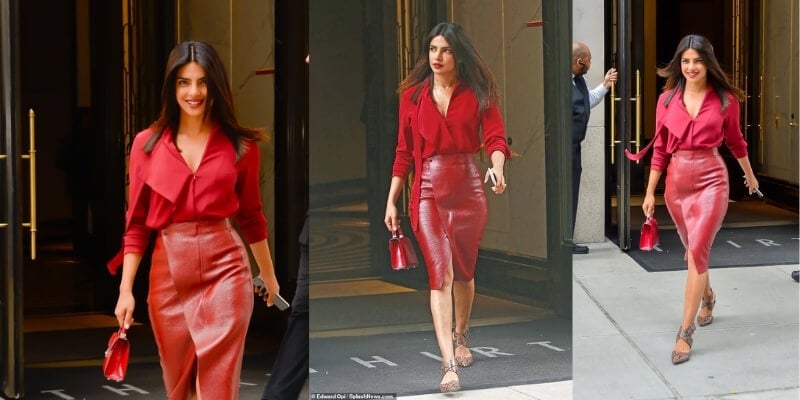 Chân váy đỏ đô kết hợp với áo màu gì