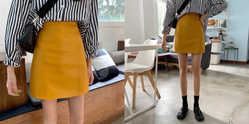 chân váy màu vàng kết hợp với áo màu gì