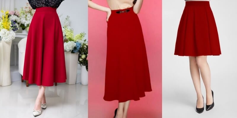 Chân váy đỏ đô kết hợp với áo màu gì