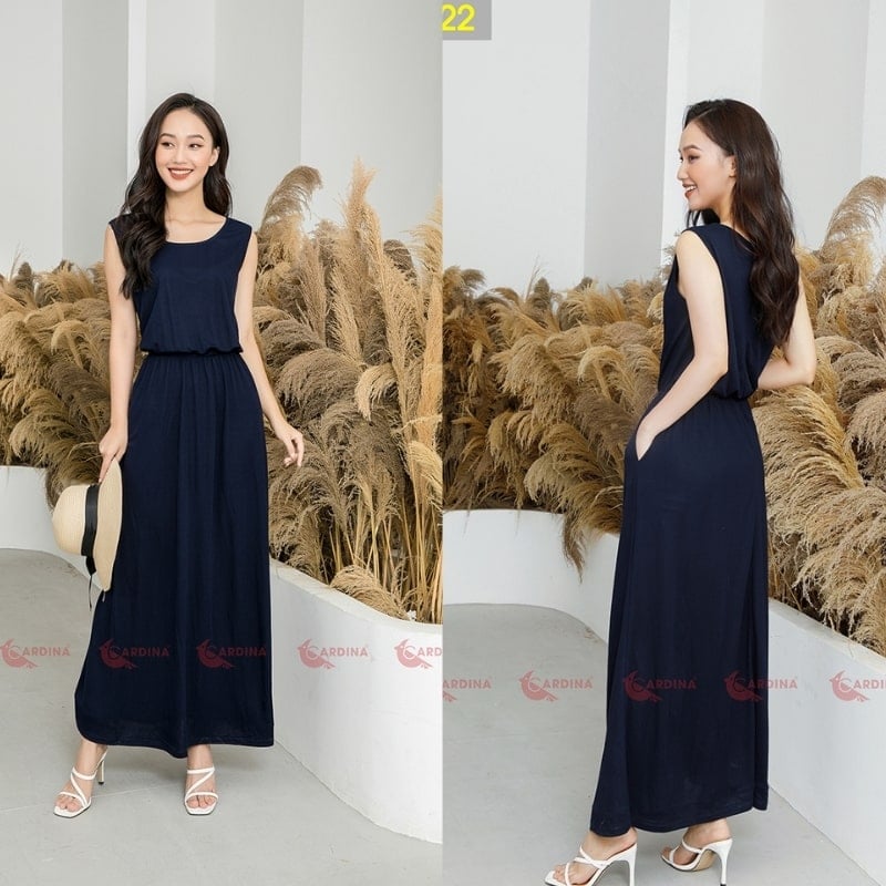 Đầm bầu Đầm suông thun cut- out vai 1 bên dài qua gối che khuyết điểm hoàn  hảo - SBV166 | Shopee Việt Nam