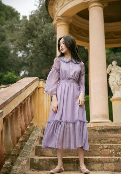 Váy vintage cổ điển dài tay Trung cổ  Vintage Petals