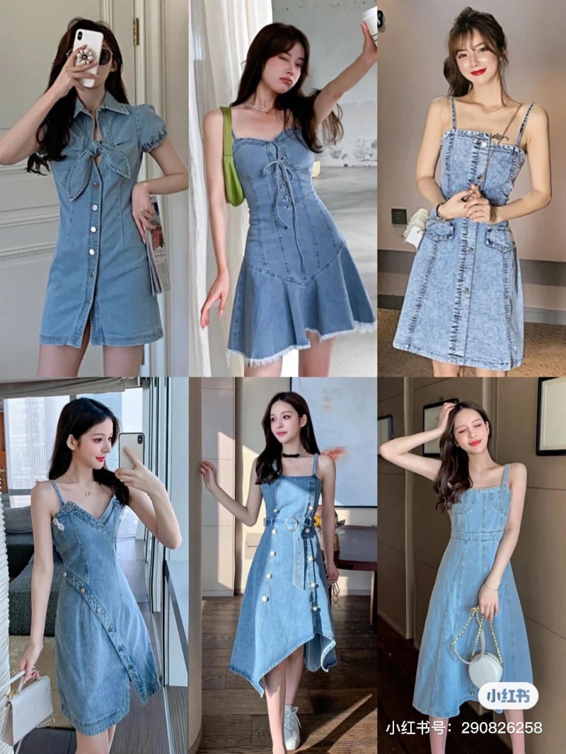 Váy bò sát nách dáng dài có kèm đai hàng quảng châu siêu đẹp - Đầm jean nữ  | Shopee Việt Nam