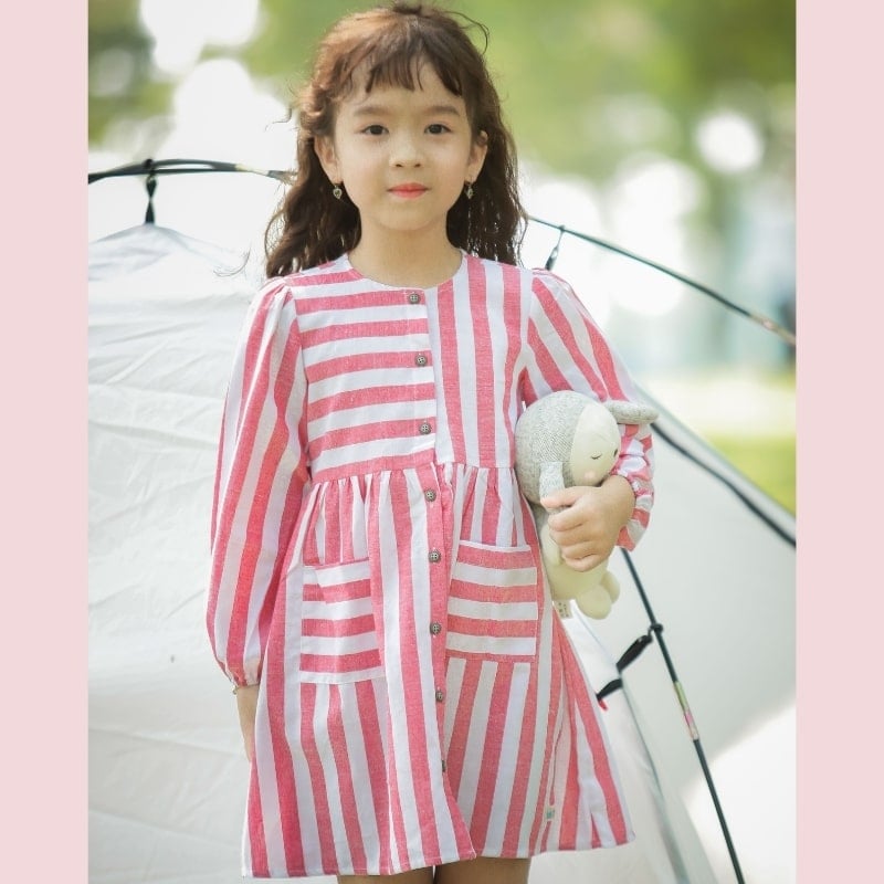 Váy đầm bé gái dáng suông tay bèo trắng vải trượt nhật cao cấp mùa hè  Sunkid SN10 màu hồng size trẻ em 4-12 tuổi - MixASale