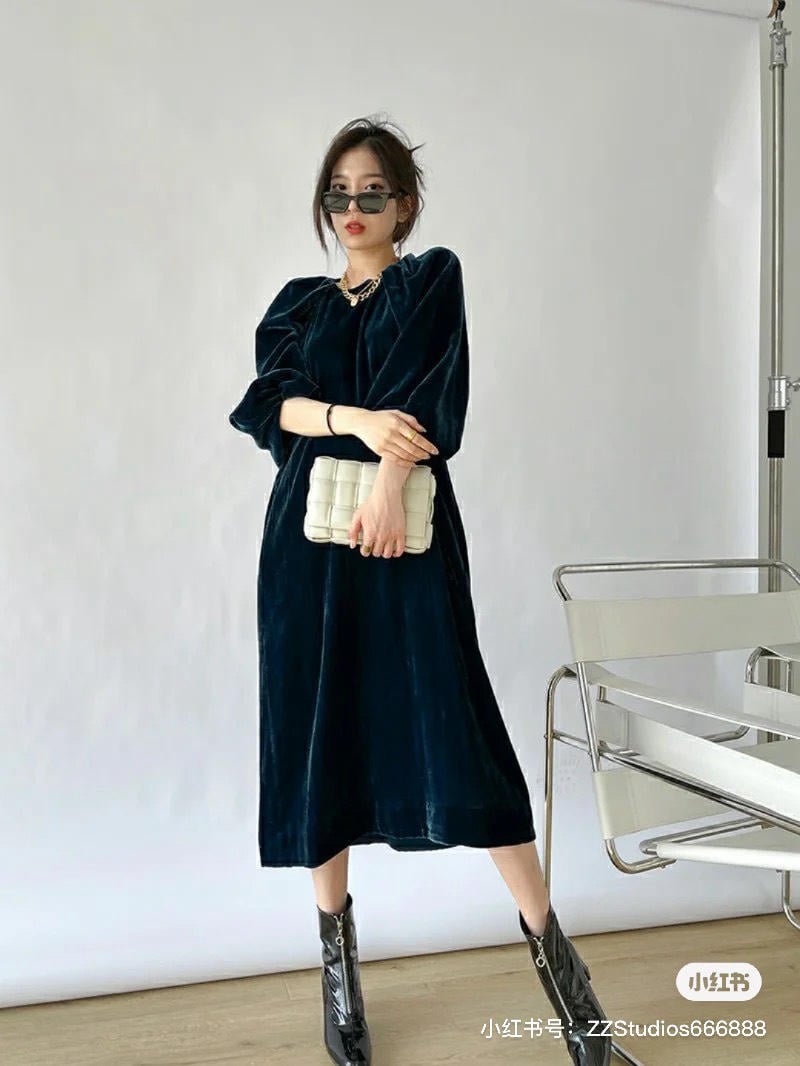 Váy nhung xòe cổ vuông tay bồng 2 màu sang chảnh | Shopee Việt Nam