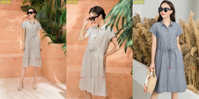 Đầm sơ mi Cardina chất linen cao cấp