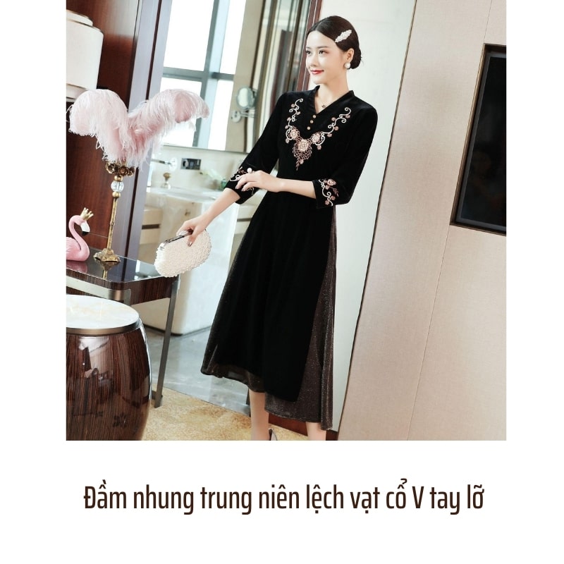 đầm trung niên cao cấp (nhung) - Đầm, váy nữ | ThờiTrangNữ.vn