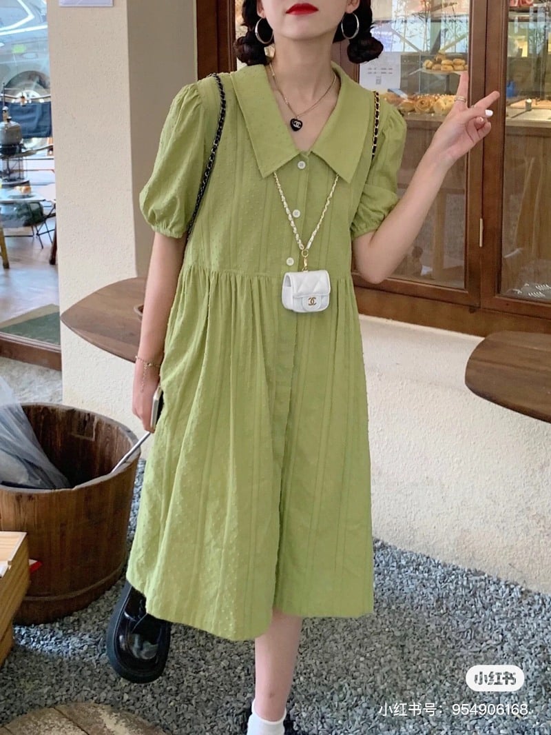 Đầm Váy Xanh Bơ Nơ Vai | Shopee Việt Nam