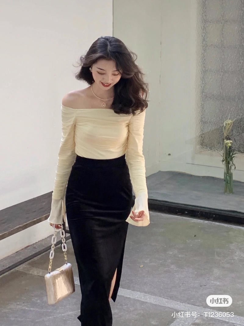 Sét áo và chân váy nữ áo trễ vai bèo phối chân váy trắng nhún đuôi cá thiết  trẻ trung thích hợp mặc đi dự tiệc, đi chơi | Shopee Việt Nam
