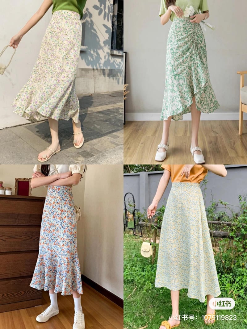 Chân váy hoa nhí dáng xòe dài CV04-07 | Thời trang công sở K&K Fashion