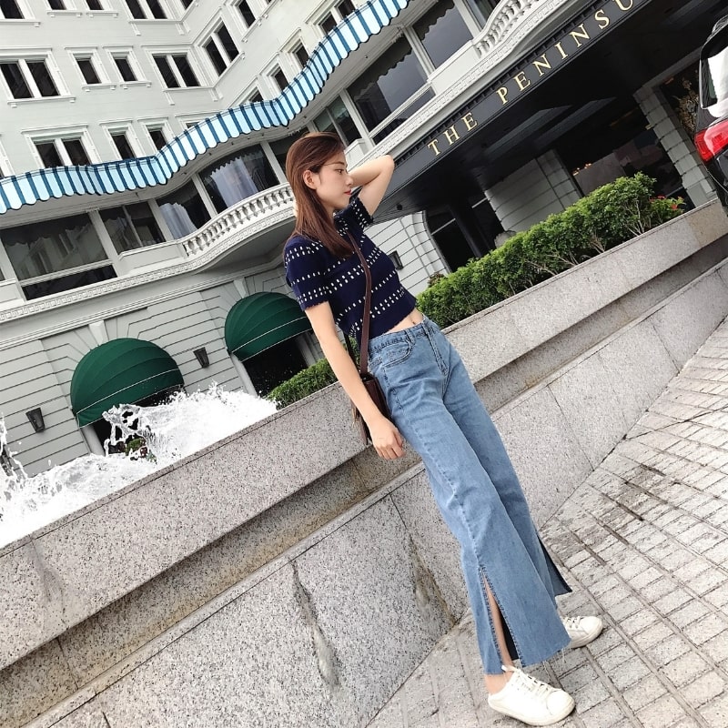 Quần culottes jean - Xu hướng ăn mặc làm 