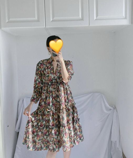 Phối đồ với váy hoa nhí  tuyệt chiêu ngắn kiểu vintage hàn quốc