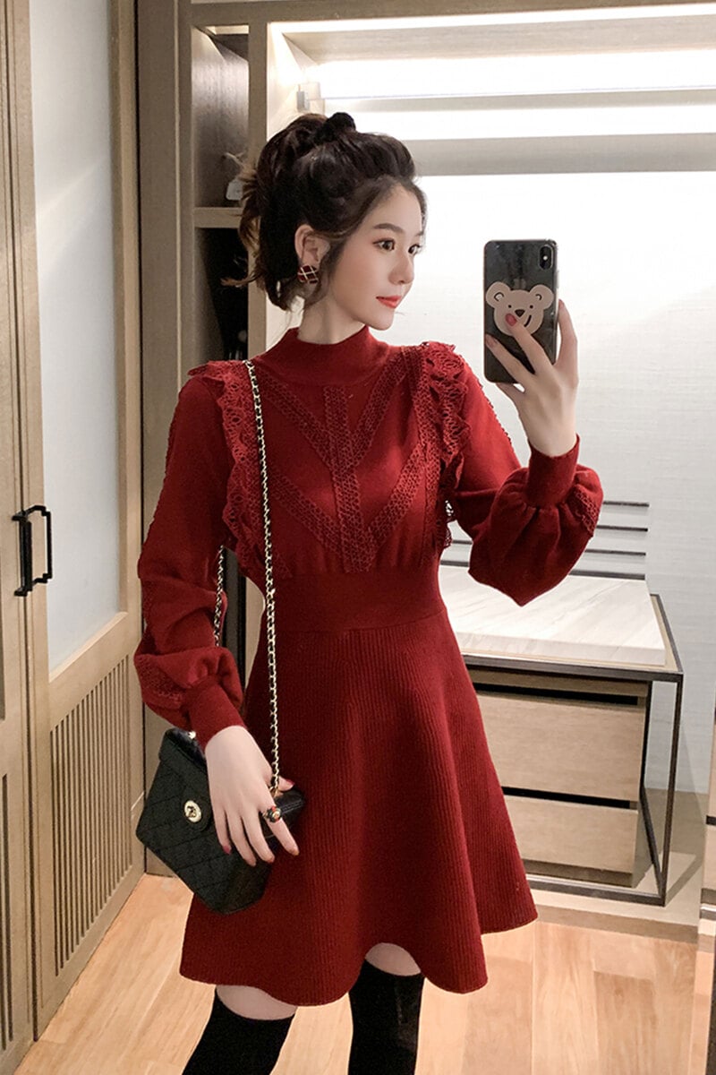 Váy Len Suông SanJoli Đầm len Nữ dài Mùa Đông Thiết kế dáng dài Hàn Quốc
