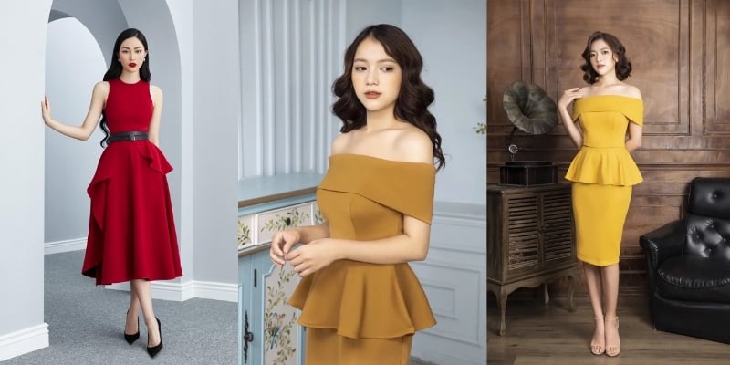 Đầm áo peplum chân váy xoè | Shopee Việt Nam