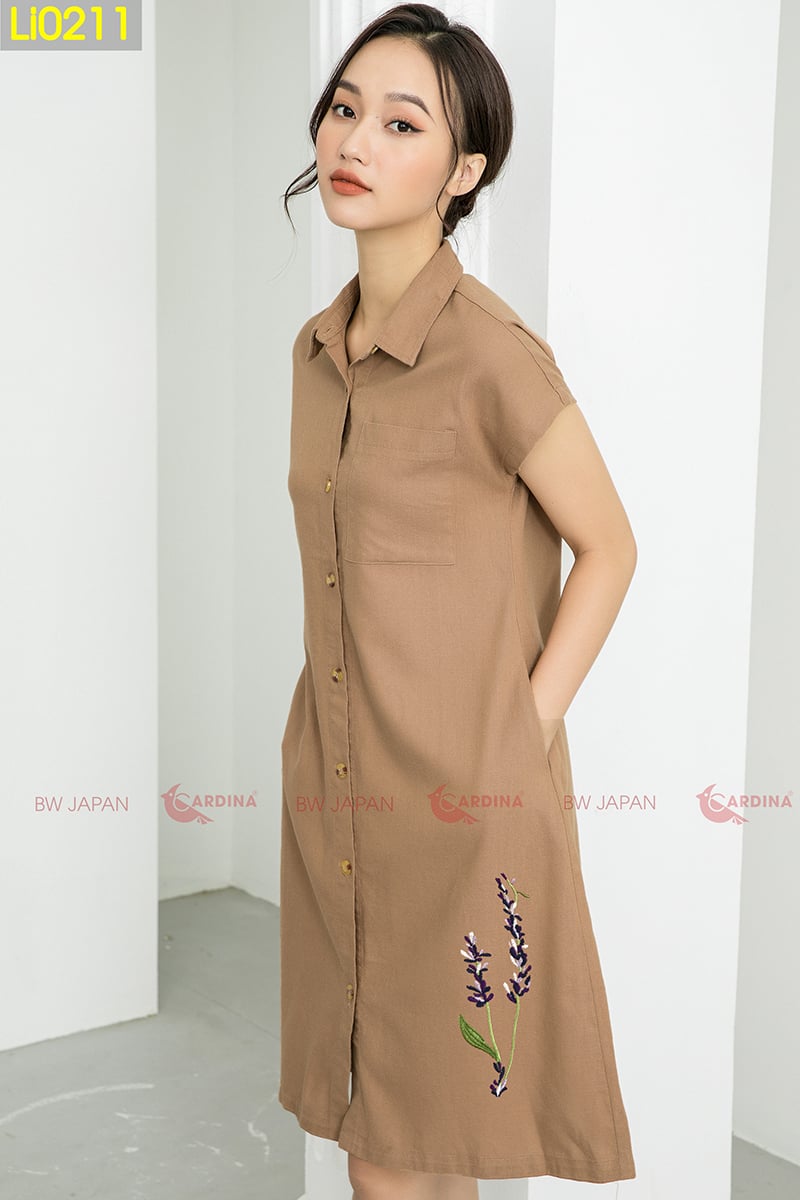 Đầm Sơ Mi Ren Hoa Cổ V 2 Lớp D022 - Cam Fashion & Design