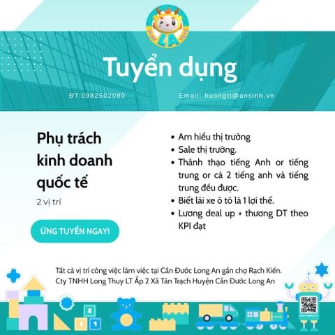 PHỤ TRÁCH KINH DOANH QUỐC TẾ (2 VỊ TRÍ)