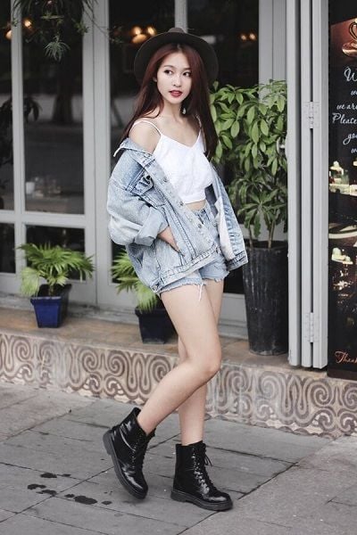 khoe chân dài với quần short jean