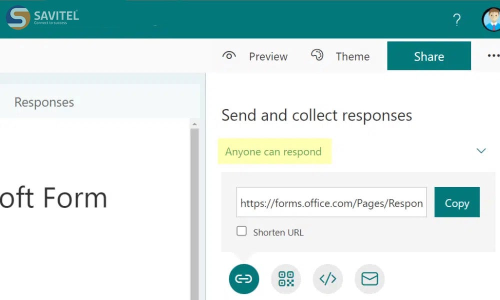 Tính năng tạo link khảo sát để gửi cho người khác của Microsoft Forms