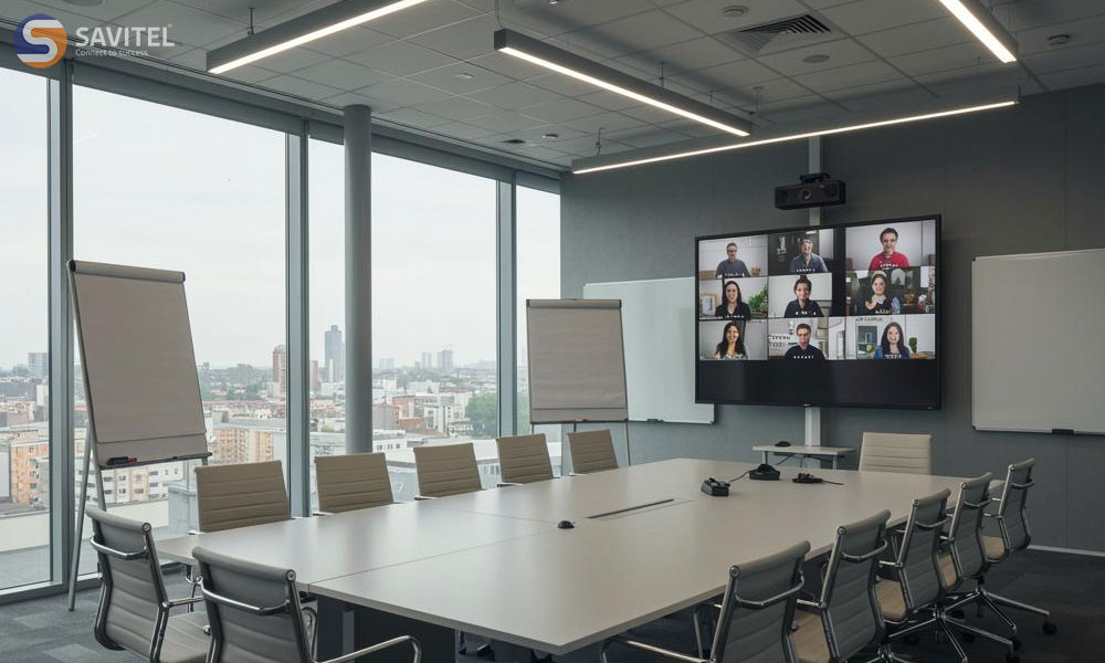 Webcam phòng họp thường được sử dụng trong họp trực tuyến