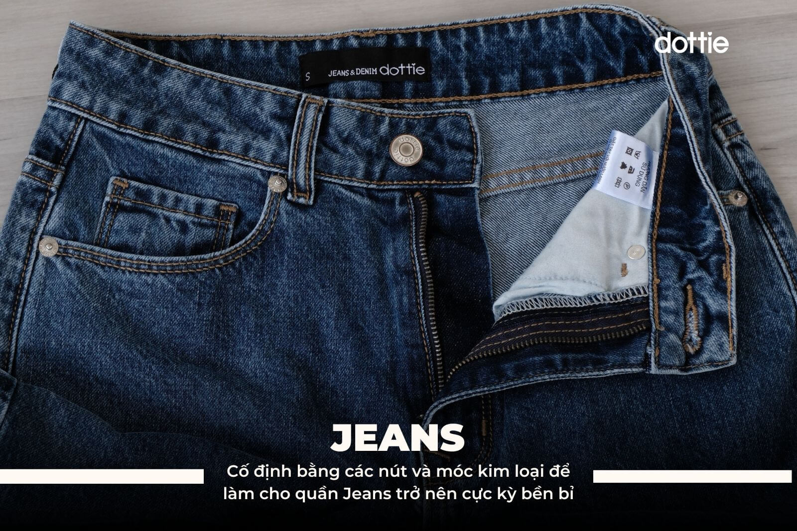 Cố định đinh tán tạo độ bền cho những chiếc quần Jeans