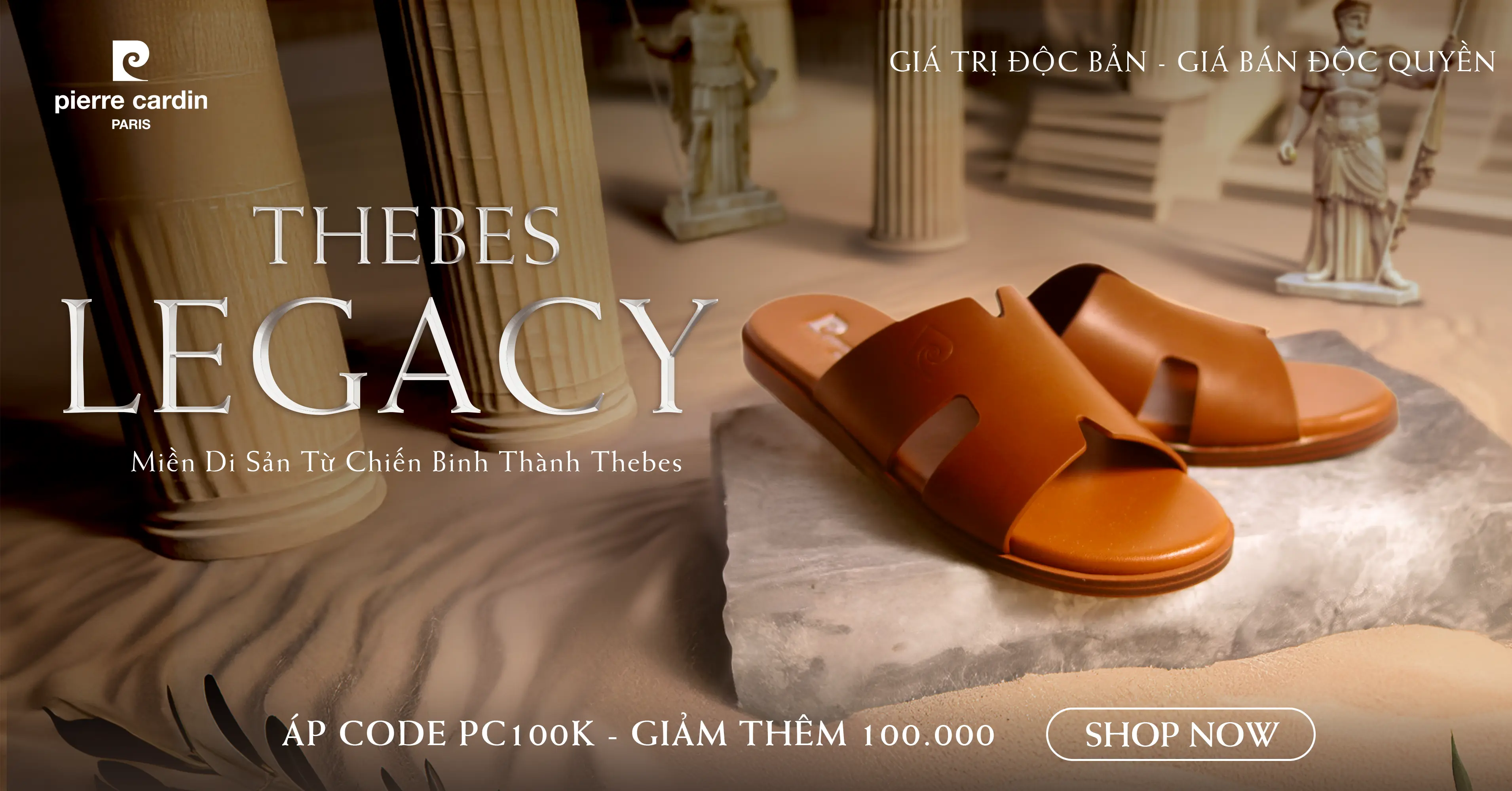 Pierre Cardin Paris Vietnam: "MIỀN DI SẢN THỜI TRANG TỪ CHIẾN BINH THÀNH THEBES (Dép Da Nam Cao Cấp Pierre Cardin - PCMFWLI 164)"