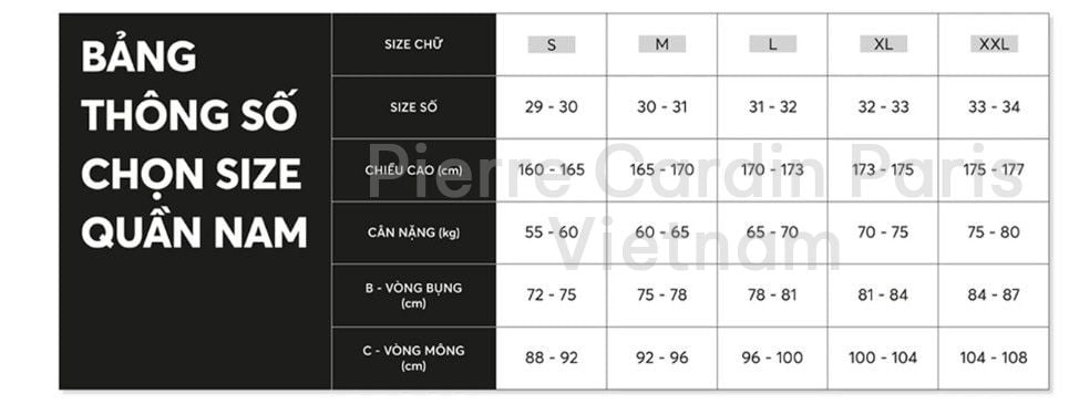 Hướng dẫn chọn Size Quần Tây