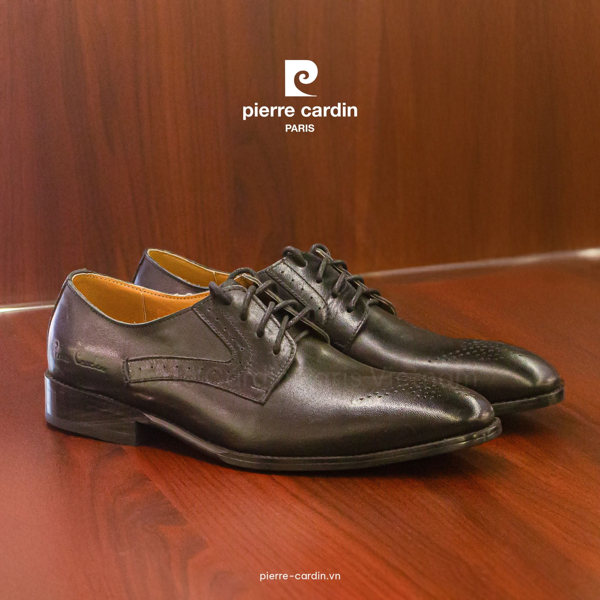 Pierre Cardin Paris Vietnam | Giày Brogue Derby Đế Da Pierre Cardin - PCMFWLG 349 (BLACK)