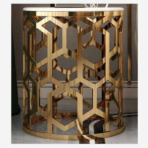 Bàn Trà Cao D403 - Bàn Trà Mạ Vàng Mặt Đá D403 - Luxury Gold Side Table